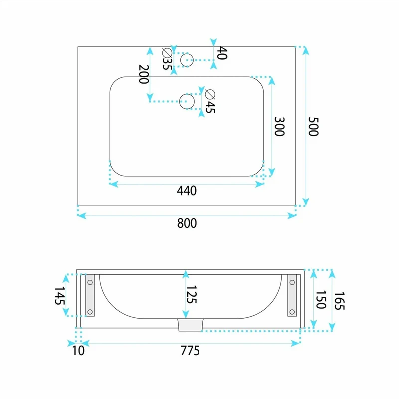 Wandwaschbecken Aresa Belt Weiß 80 × 50 cm – Weiß Steinoptik