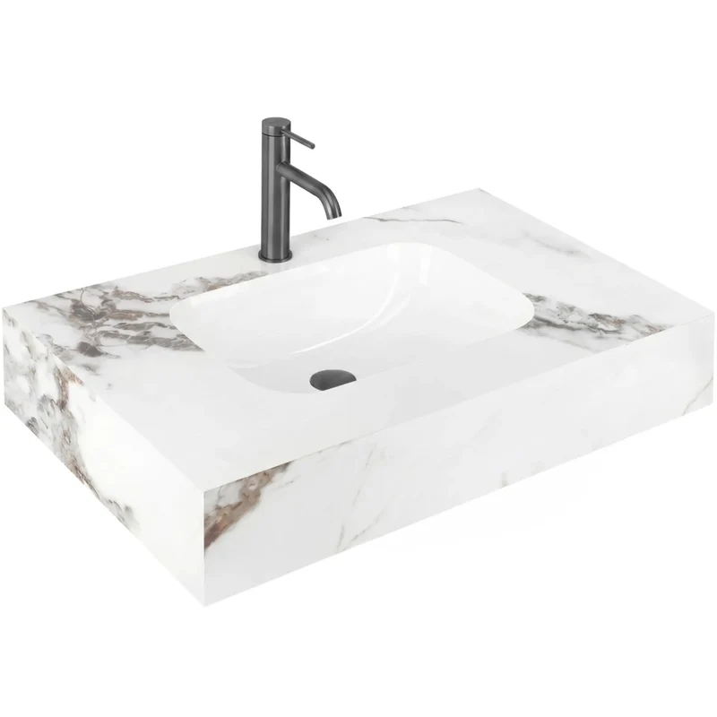 Wandwaschbecken Aresa Cold Jade 80 × 50 cm – Weiß Steinoptik