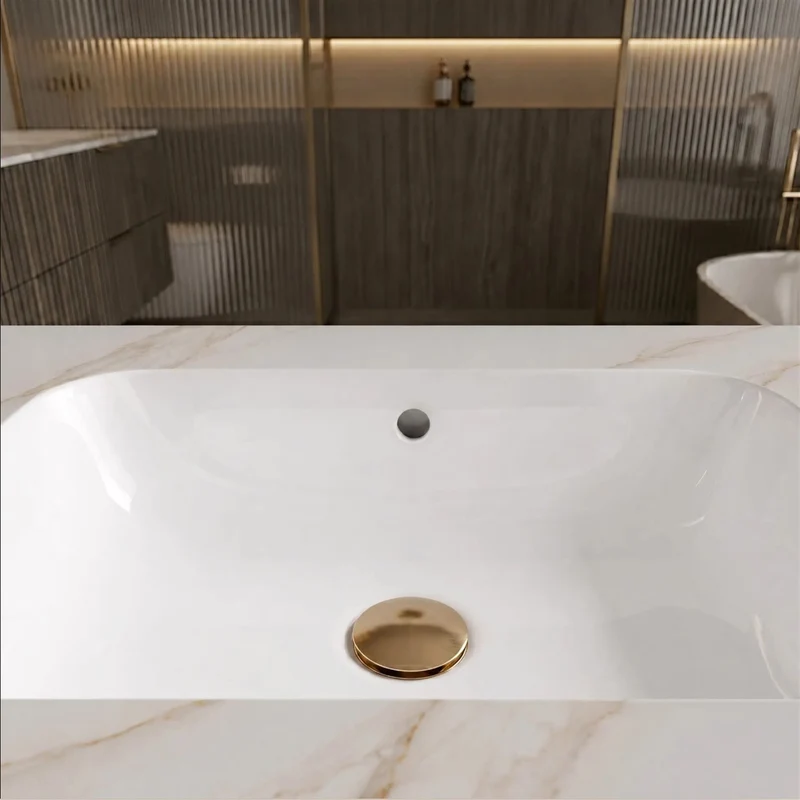 Wandwaschbecken Aresa Grau Gold 70 × 50 cm – Weiß Steinoptik