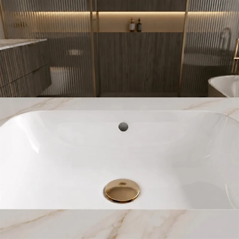 Wandwaschbecken Aresa Grau Gold 60 × 50 cm – Weiß Steinoptik
