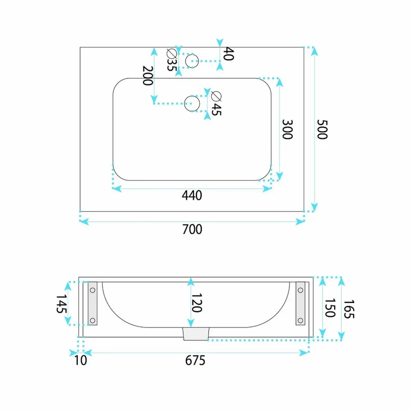 Wandwaschbecken Aresa Belt Weiß 70 × 50 cm – Weiß & Steinoptik