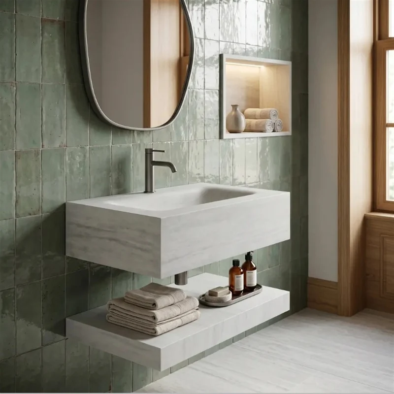 Wandwaschbecken Apollo Muralto Roma 70 mit Ablage 70 × 50 cm – Steinoptik