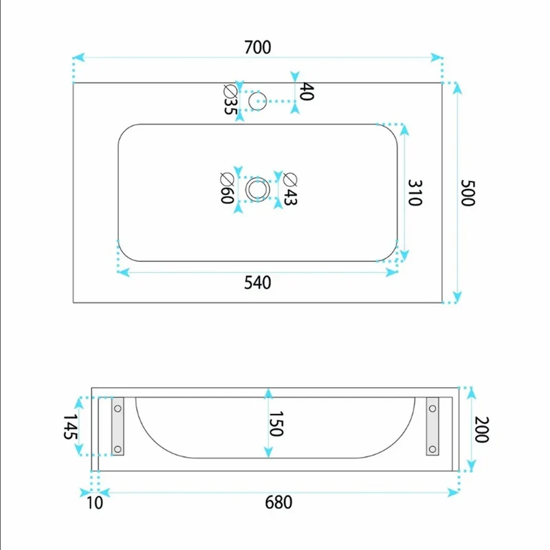 Wandwaschbecken Apollo Muralto Roma 70 mit Ablage 70 × 50 cm – Steinoptik
