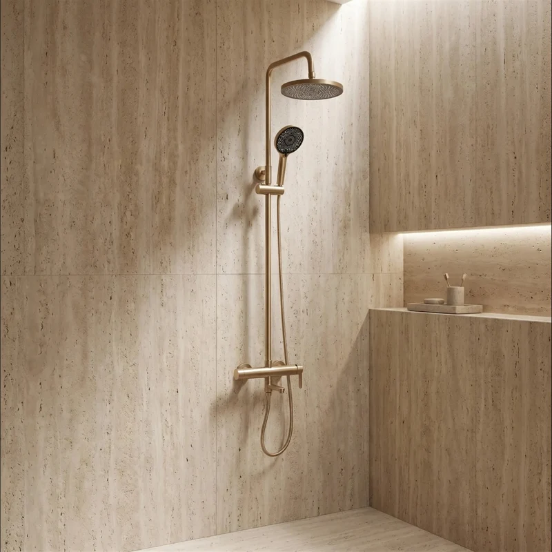 Duschsystem Arcos mit Wannenauslauf – Gold Matt