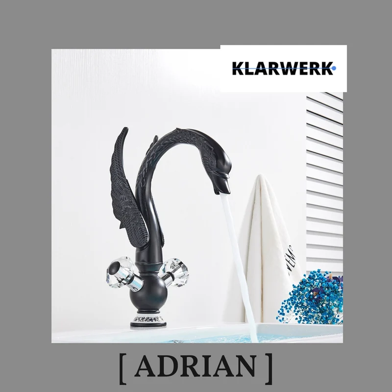 Große Badarmatur Schwan "Adrian" - Schwarz (matt)