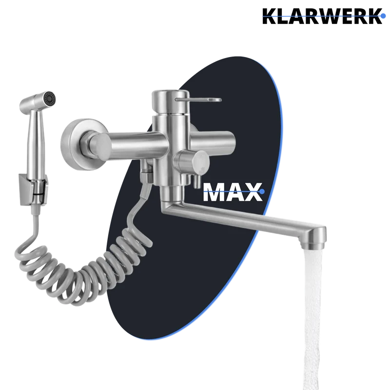 Wandarmatur mit Handbrause "Max" - Silber (gebürstet)