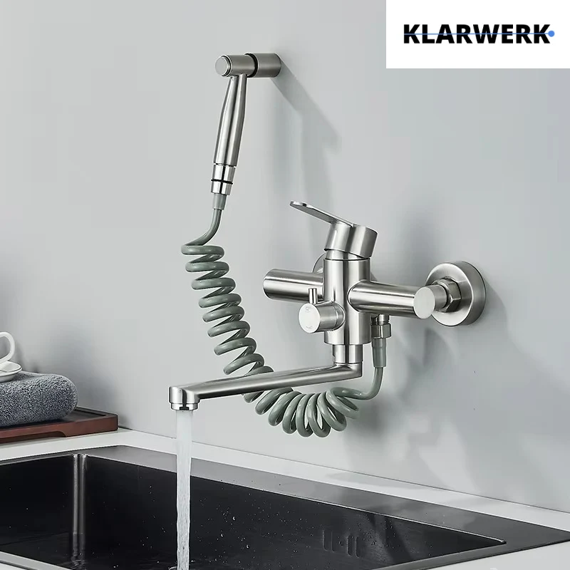 Wandarmatur mit Handbrause "Max" - Silber (gebürstet)