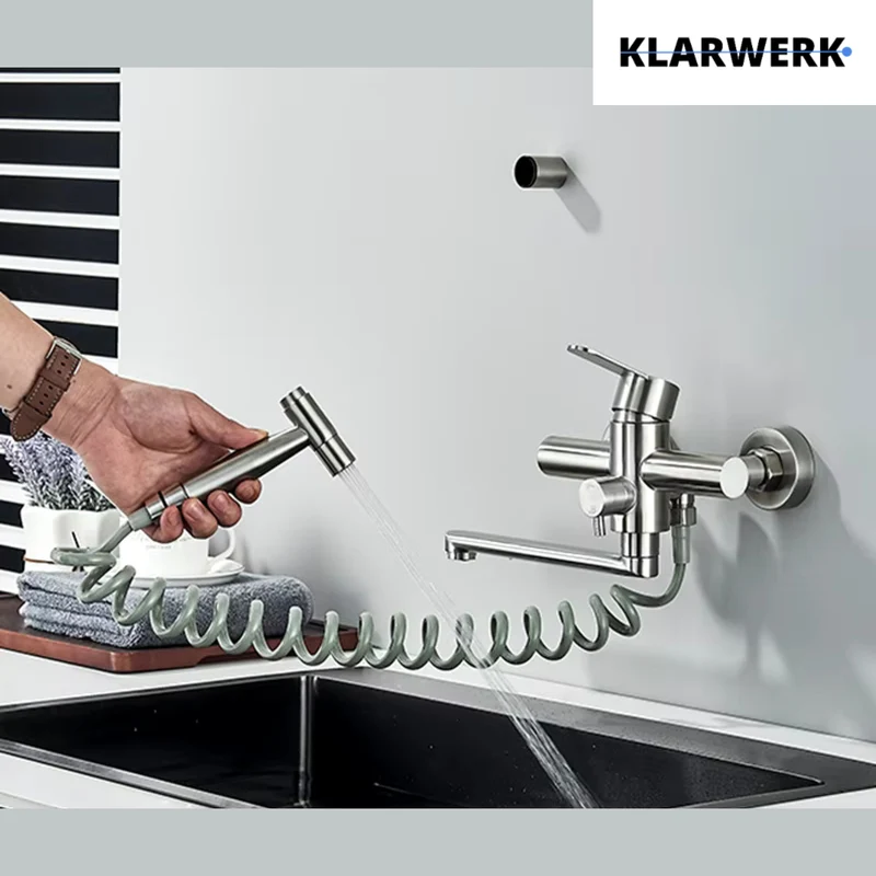 Wandarmatur mit Handbrause "Max" - Silber (gebürstet)