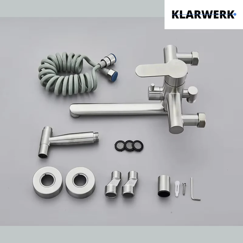 Wandarmatur mit Handbrause "Max" - Silber (gebürstet)