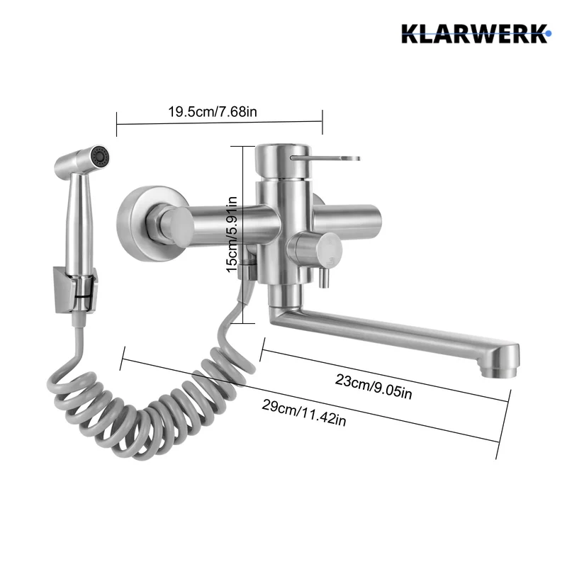 Wandarmatur mit Handbrause "Max" - Silber (gebürstet)