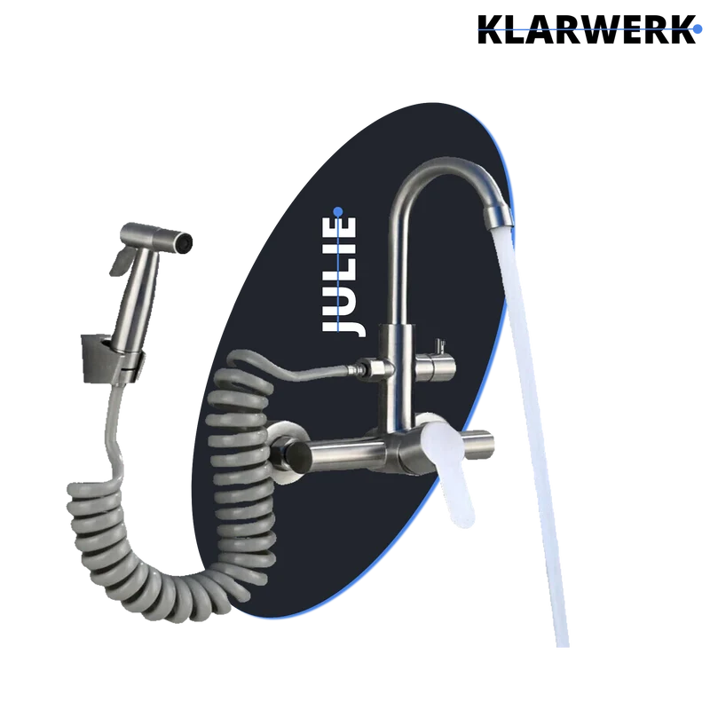 Wandarmatur mit Handbrause "Julie" - Silber (gebürstet)