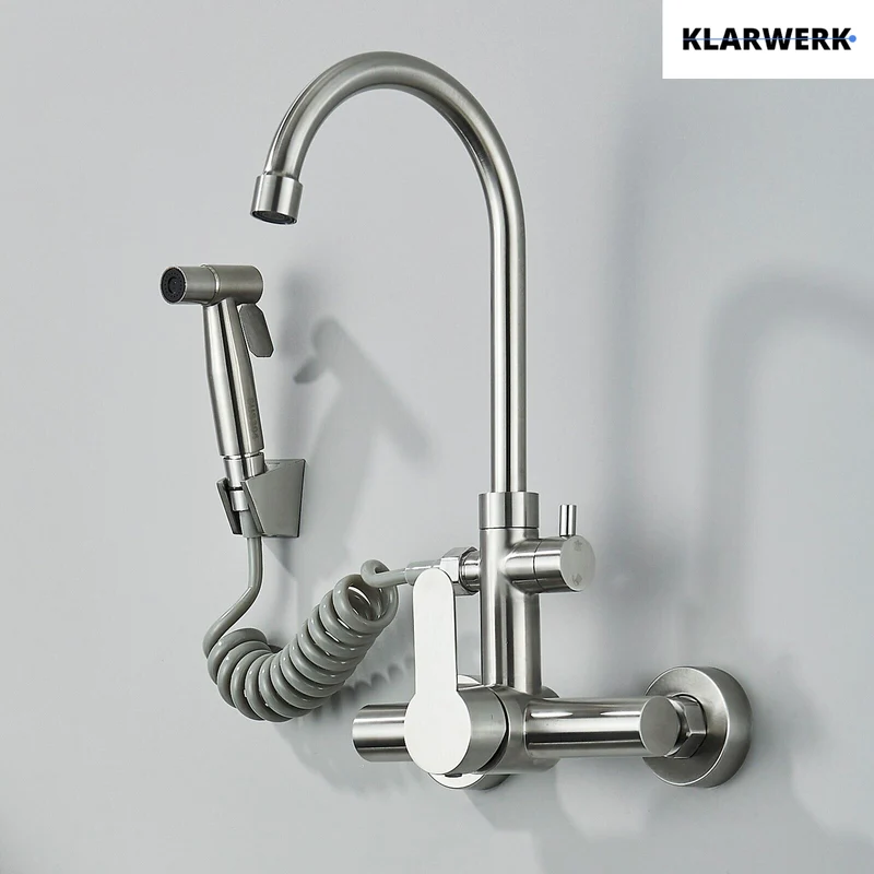 Wandarmatur mit Handbrause "Julie" - Silber (gebürstet)