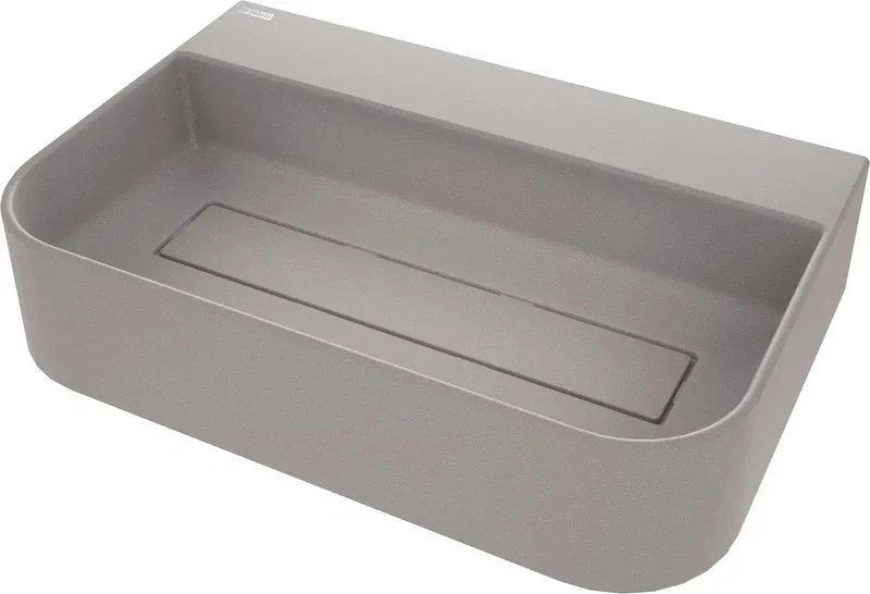 DEANTE Arnika Granit Aufsatzwaschbecken mit Armaturenbank // Grau Metallic // CQA-SU6S