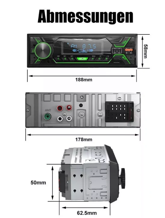 Autoradio Bluetooth Freisprechen USB Aux SD Universal Din1 Norm