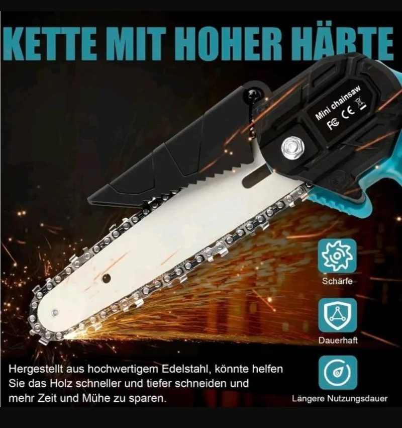 Akku Kettensäge Gartensäge mit 2 Akkus Motorsäge