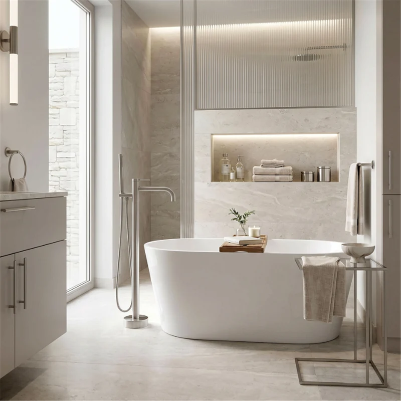 Badewannenarmatur Clif Chrom freistehend mit Handbrause