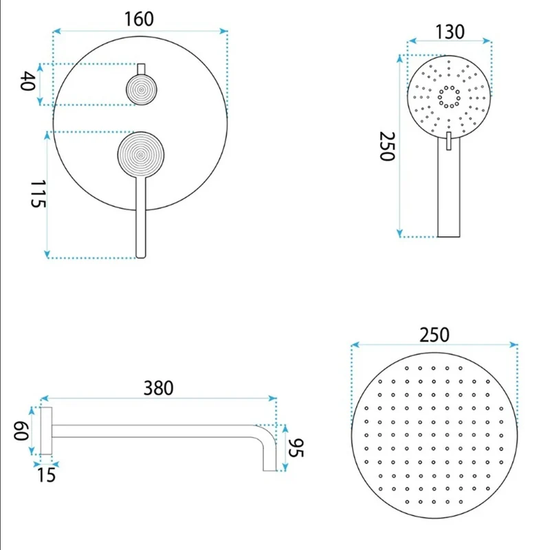 Unterputz Duschset Foster Kupfer Matt mit Regendusche und BOX
