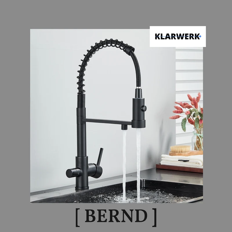 Flex 3-Wege Küchenarmatur "Bernd" mit Feder - Schwarz matt