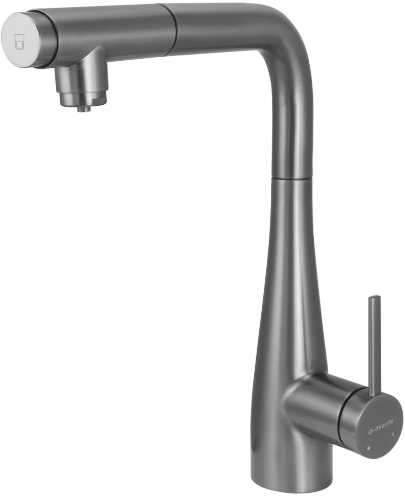 DEANTE Eridan Küchenarmatur mit Anschluss für Wasserfilter und ausziehbarer Auslaufbrause // Titanium // BRE-D75M