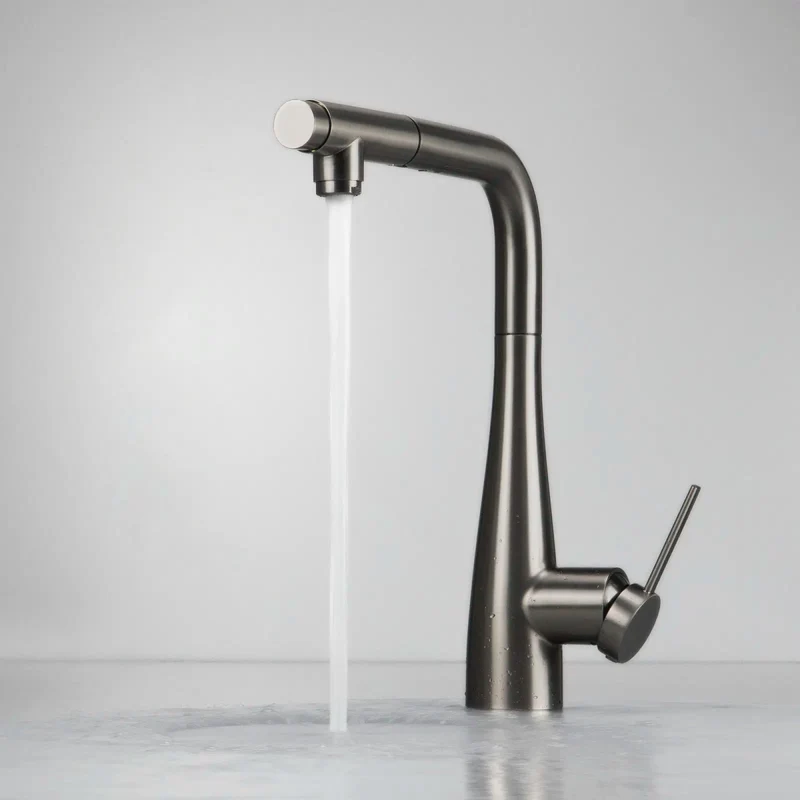 DEANTE Eridan Küchenarmatur mit Anschluss für Wasserfilter und ausziehbarer Auslaufbrause // Titanium // BRE-D75M