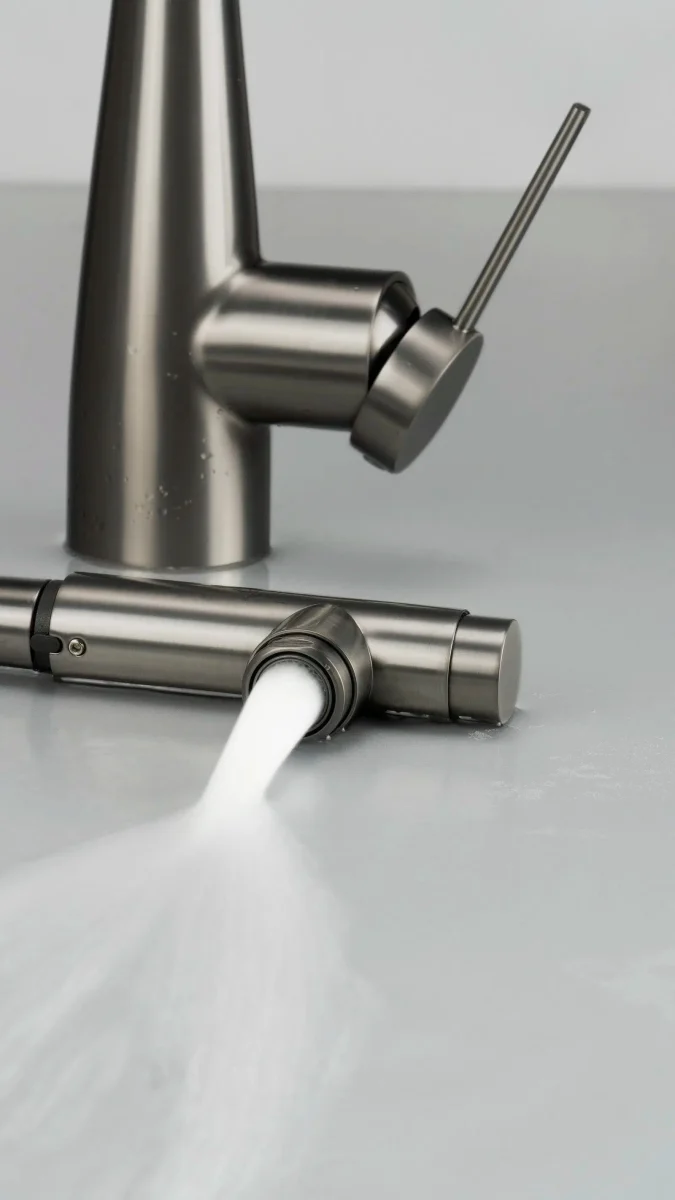 DEANTE Eridan Küchenarmatur mit Anschluss für Wasserfilter und ausziehbarer Auslaufbrause // Titanium // BRE-D75M