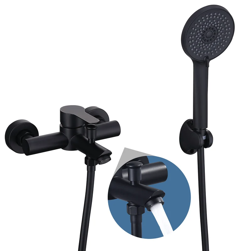 Homelody Wannenarmatur Badewannenarmatur Set Schwarz mit 4-strahliger Handbrause,Edelstahl