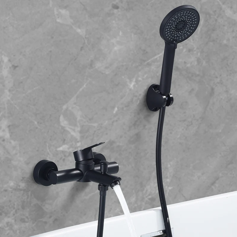 Homelody Wannenarmatur Badewannenarmatur Set Schwarz mit 4-strahliger Handbrause,Edelstahl