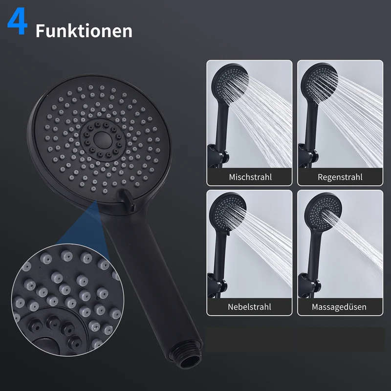 Homelody Wannenarmatur Badewannenarmatur Set Schwarz mit 4-strahliger Handbrause,Edelstahl