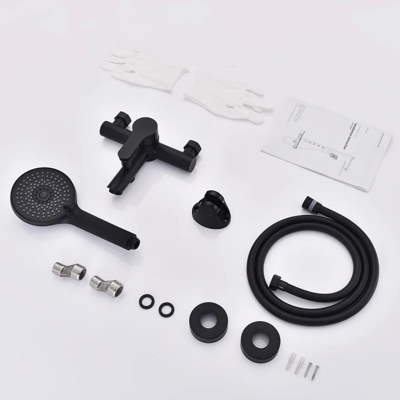 Homelody Wannenarmatur Badewannenarmatur Set Schwarz mit 4-strahliger Handbrause,Edelstahl