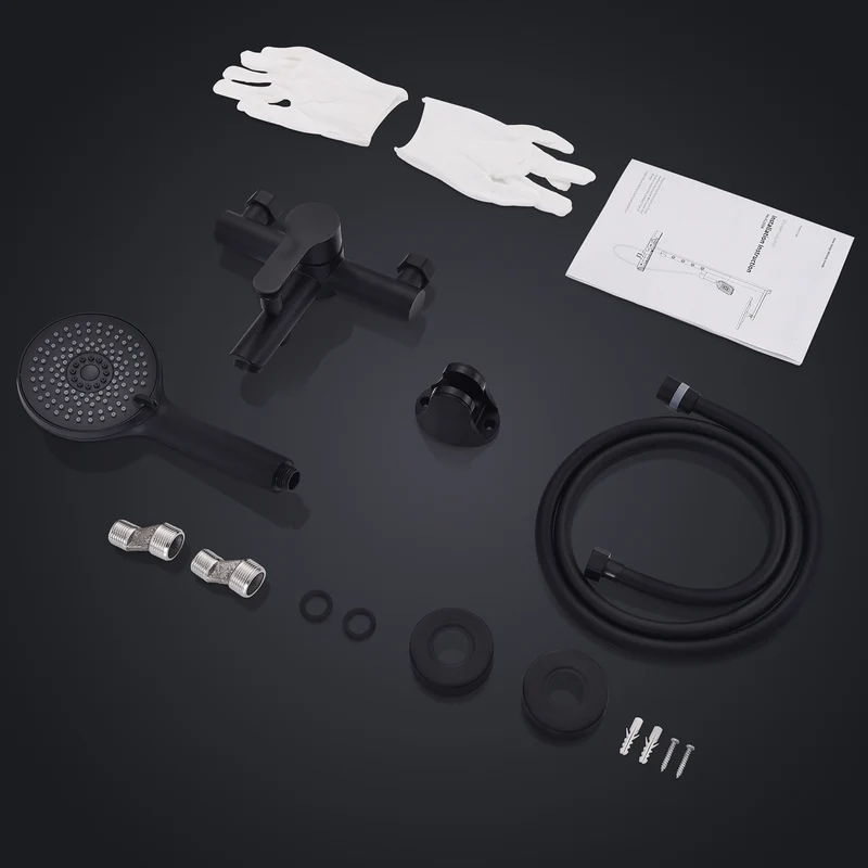 Homelody Wannenarmatur Badewannenarmatur Set Schwarz mit 4-strahliger Handbrause,Edelstahl