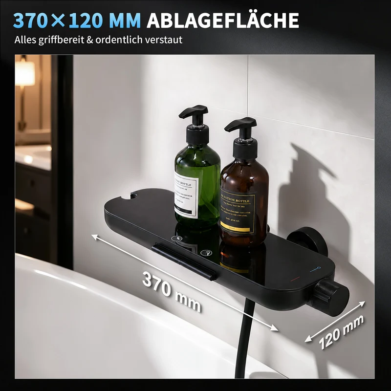 Homelody Brausegarnitur Badewannenarmatur Duschset mit Ablage, 5F Handbrause, höhenverstellbar, 3 Strahlart(en), 900 mm Höhenverstellbare Duschstange mit schwenkbarem Auslauf