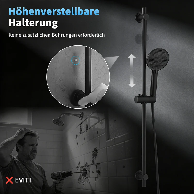 Homelody Brausegarnitur Badewannenarmatur Duschset mit Ablage, 5F Handbrause, höhenverstellbar, 3 Strahlart(en), 900 mm Höhenverstellbare Duschstange mit schwenkbarem Auslauf