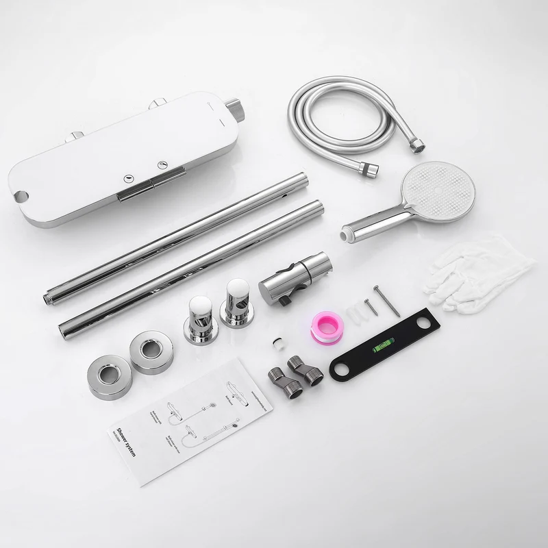 Homelody Brausegarnitur Badewannenarmatur Duschset mit Ablage, 5F Handbrause, höhenverstellbar, 3 Strahlart(en), 900 mm Höhenverstellbare Duschstange mit schwenkbarem Auslauf