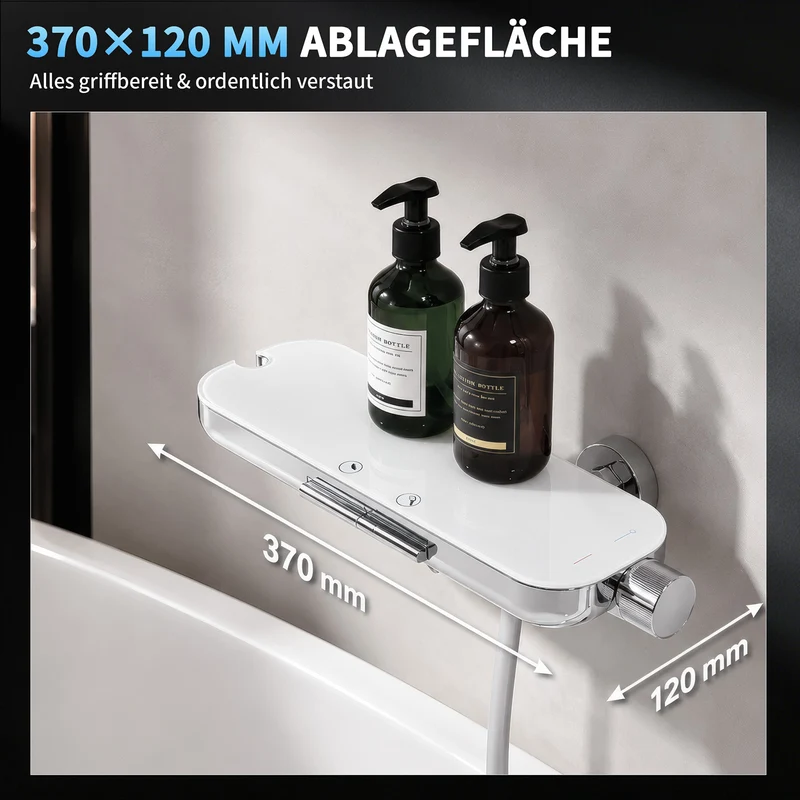 Homelody Brausegarnitur Badewannenarmatur Duschset mit Ablage, 5F Handbrause, höhenverstellbar, 3 Strahlart(en), 900 mm Höhenverstellbare Duschstange mit schwenkbarem Auslauf