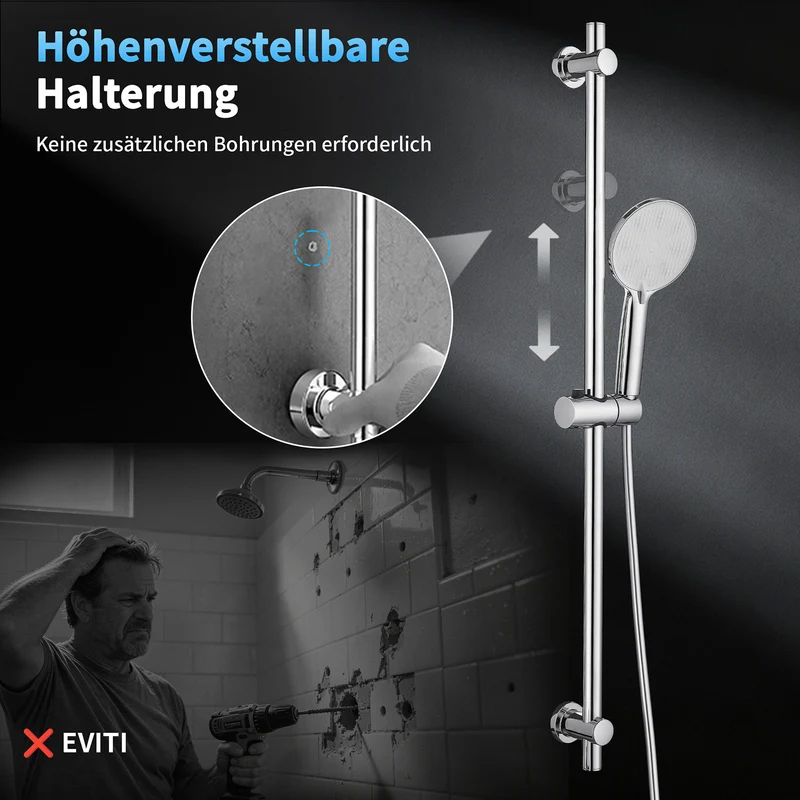 Homelody Brausegarnitur Badewannenarmatur Duschset mit Ablage, 5F Handbrause, höhenverstellbar, 3 Strahlart(en), 900 mm Höhenverstellbare Duschstange mit schwenkbarem Auslauf