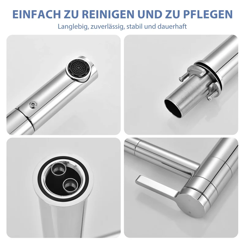 Homelody Badarmatur mit Röhrensifon Siphon, Wasserhahn Bad Armatur hoch 360° drehbar, 1-1/4 Siphon für Waschbecken höhenverstellbar