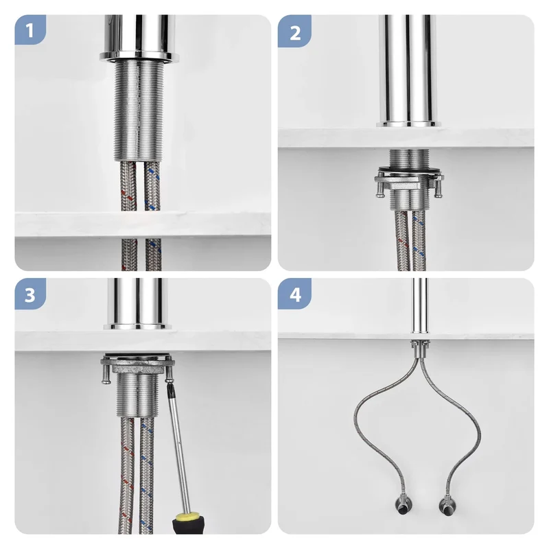 Homelody Badarmatur mit Röhrensifon Siphon, Wasserhahn Bad Armatur hoch 360° drehbar, 1-1/4 Siphon für Waschbecken höhenverstellbar