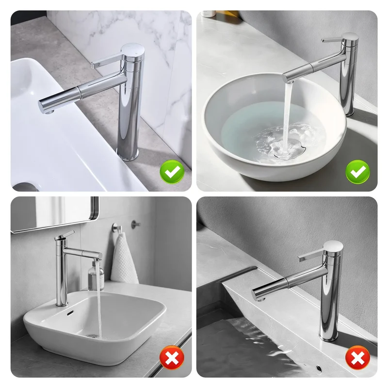 Homelody Badarmatur mit Röhrensifon Siphon, Wasserhahn Bad Armatur hoch 360° drehbar, 1-1/4 Siphon für Waschbecken höhenverstellbar