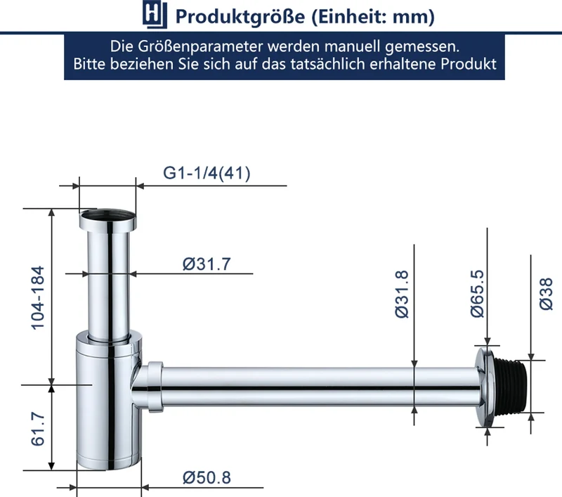 Homelody Badarmatur mit Röhrensifon Siphon, Wasserhahn Bad Armatur hoch 360° drehbar, 1-1/4 Siphon für Waschbecken höhenverstellbar
