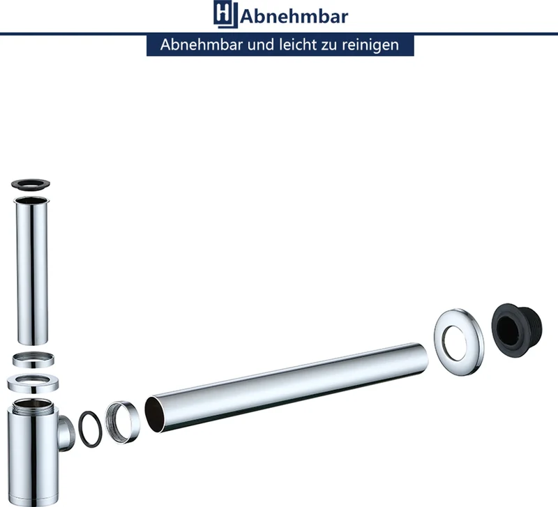 Homelody Badarmatur mit Röhrensifon Siphon, Wasserhahn Bad Armatur hoch 360° drehbar, 1-1/4 Siphon für Waschbecken höhenverstellbar