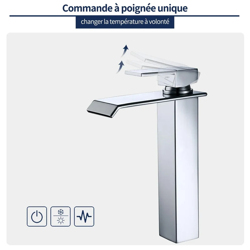 Homelody Wasserhahn Bad Wasserfall + Chrom Universal Ablaufgarnitur Pop-Up Ventil 1 1/4 Zoll Waschtischarmatur Mischbatterie Hoch aus Messing