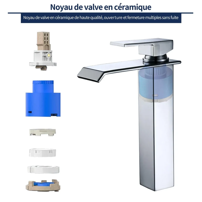 Homelody Wasserhahn Bad Wasserfall + Chrom Universal Ablaufgarnitur Pop-Up Ventil 1 1/4 Zoll Waschtischarmatur Mischbatterie Hoch aus Messing