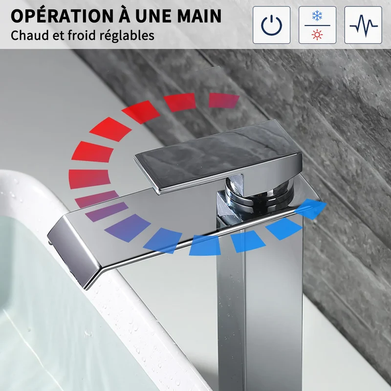 Homelody Wasserhahn Bad Wasserfall + Chrom Universal Ablaufgarnitur Pop-Up Ventil 1 1/4 Zoll Waschtischarmatur Mischbatterie Hoch aus Messing