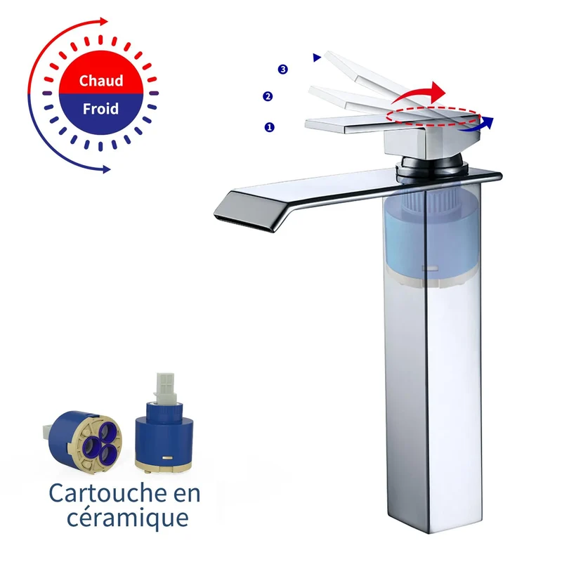 Homelody Wasserhahn Bad Wasserfall + Chrom Universal Ablaufgarnitur Pop-Up Ventil 1 1/4 Zoll Waschtischarmatur Mischbatterie Hoch aus Messing