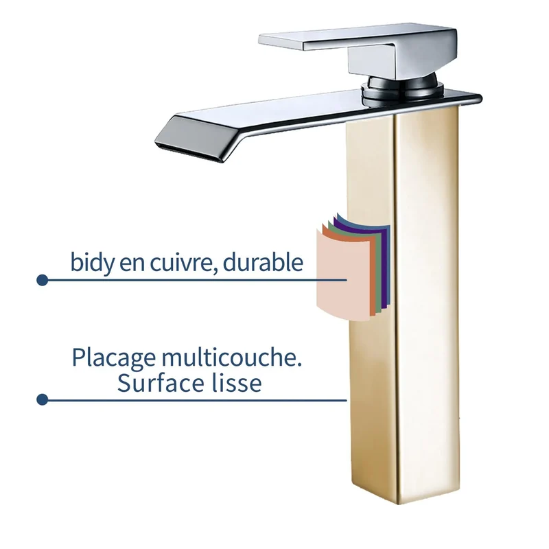 Homelody Wasserhahn Bad Wasserfall + Chrom Universal Ablaufgarnitur Pop-Up Ventil 1 1/4 Zoll Waschtischarmatur Mischbatterie Hoch aus Messing