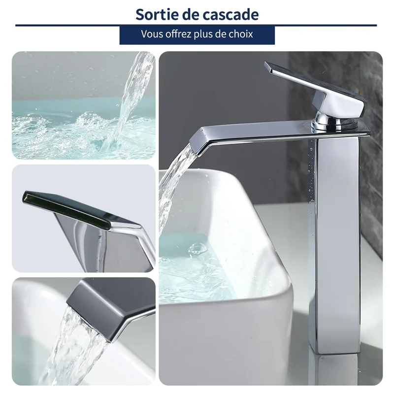 Homelody Wasserhahn Bad Wasserfall + Chrom Universal Ablaufgarnitur Pop-Up Ventil 1 1/4 Zoll Waschtischarmatur Mischbatterie Hoch aus Messing