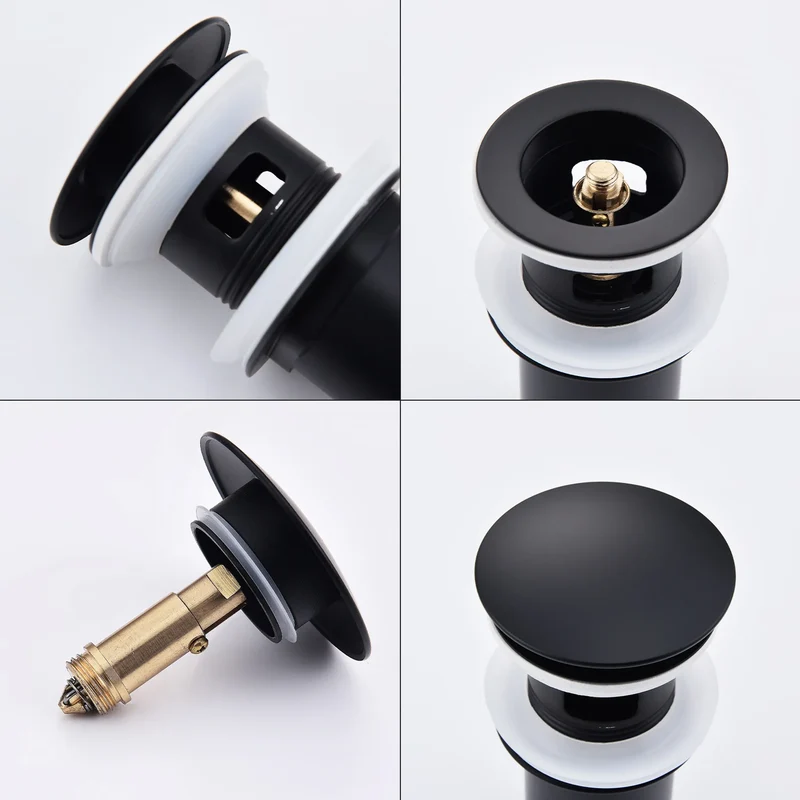 Homelody Wasserhahn Bad Wasserfall Badarmaturen Schwarz Waschbecken Mischbatterie mit Siphon Pop Up Ablaufgarnitur Überlauf Universal Röhrensiphon Set