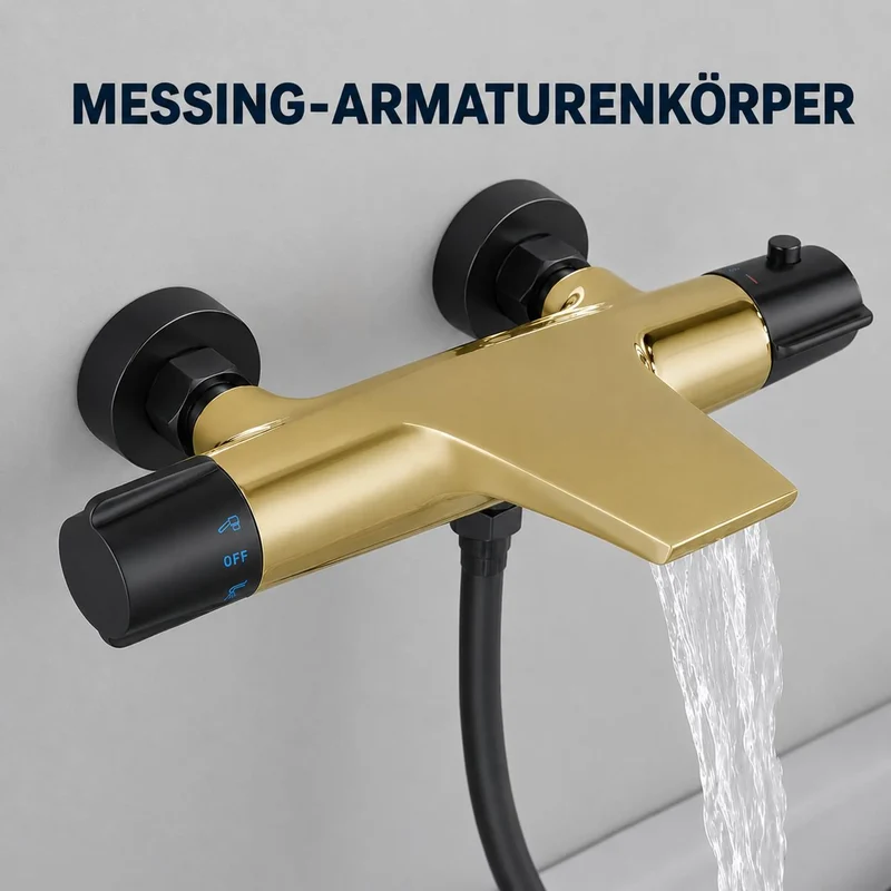 Homelody Duschsystem mit Thermostat Badewannenarmatur Ablage Regendusche Schwarz 30 cm Regendusche, 5 Strahlarten Handbrause, Duschablage mit Haken