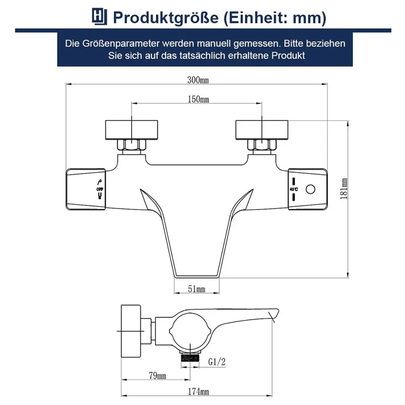 Homelody Duschsystem mit Thermostat Badewannenarmatur Ablage Regendusche Schwarz 30 cm Regendusche, 5 Strahlarten Handbrause, Duschablage mit Haken
