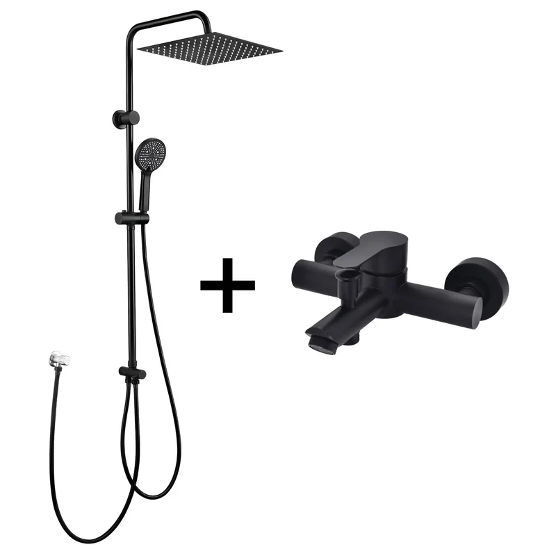 Homelody Duschsystem mit Badewannenarmatur Schwarz Regendusche 30 cm Regendusche Quadratische, 5 Funktionen Handbrause